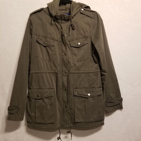 Apt. 9 Jackets & Blazers - APT 9 S Jacket Olive Green Cotton Military Utility Anorak Hooded Drawstring